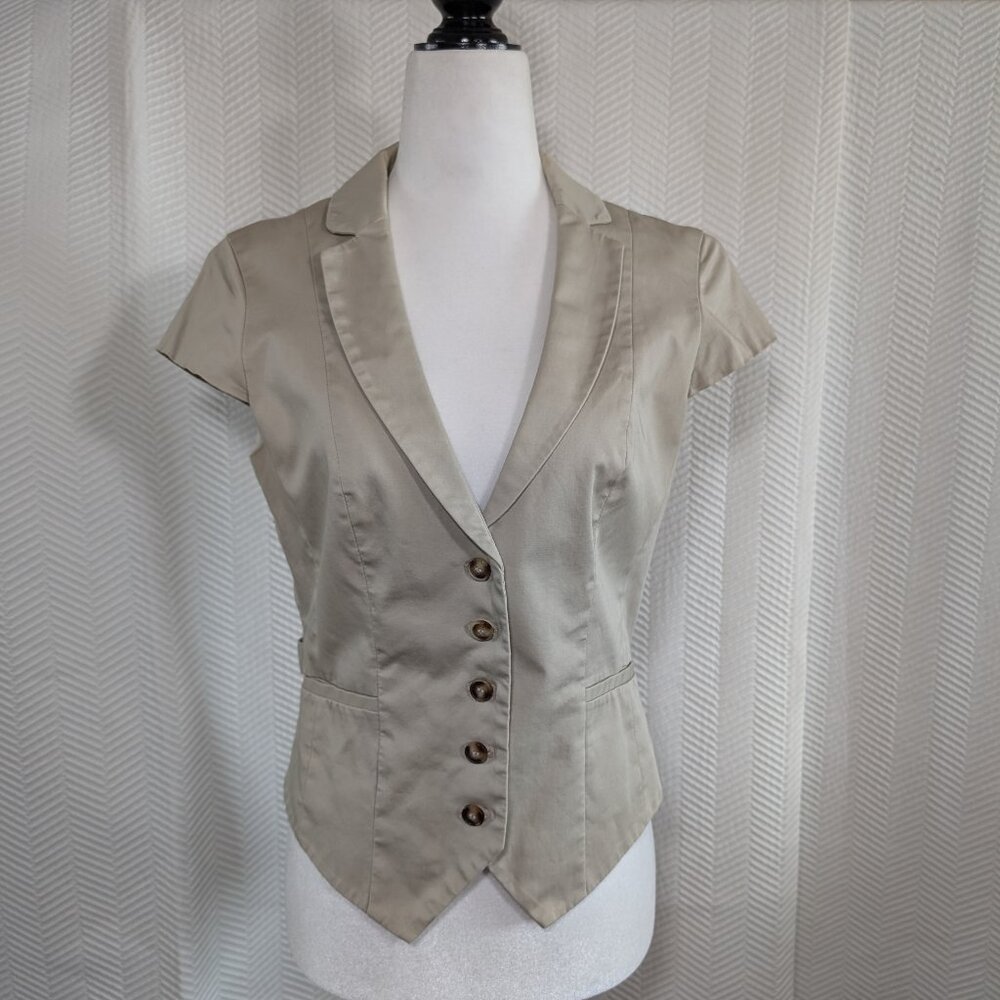 H&M Y2K Short Sleeve Tailored Blazer Vest Neutral Beige Khaki Size 10 Academia